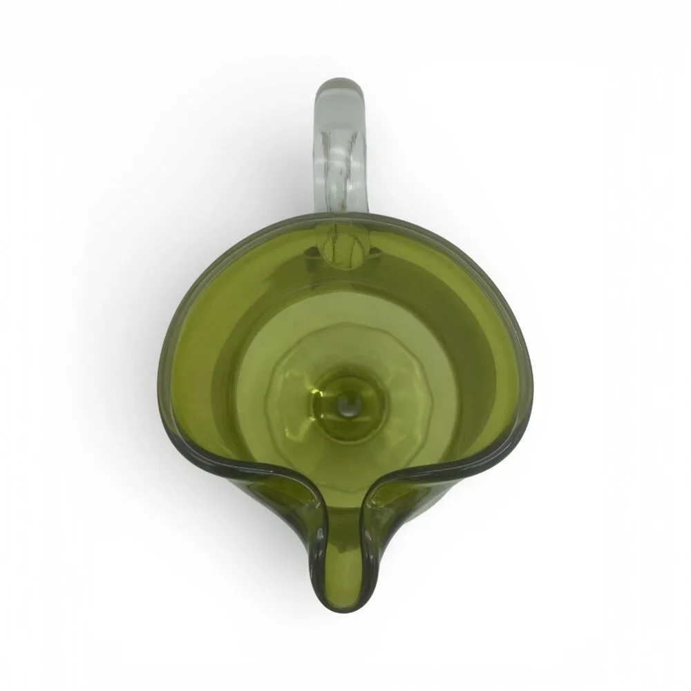 Vintage Avocado Green Art Glass Pitcher Pedestal Base Applied Handle MCM - Picture 5 of 11